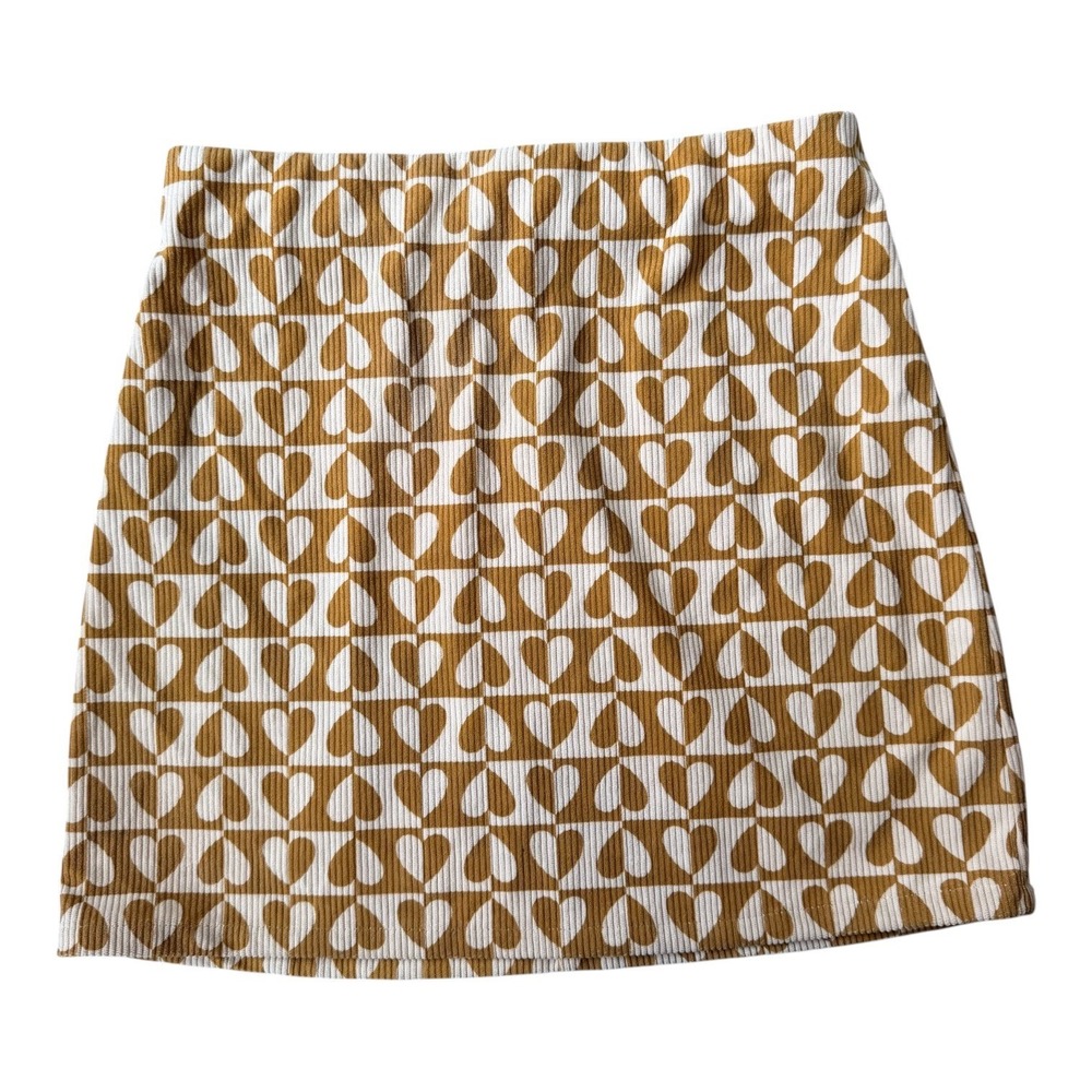 Elodie Womens S Heart Corduroy Mini Skirt Brown Cream Retro Fall Boho